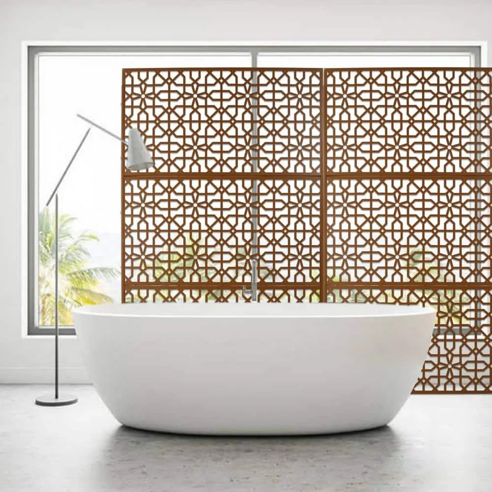 Tidoin 6.3 ft. x 4 ft. Brown Steel Freestanding Flat Flat Top Decorative Privacy Screen Metal Fence Panel, photo 5 of 7