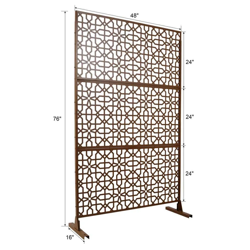 Tidoin 6.3 ft. x 4 ft. Brown Steel Freestanding Flat Flat Top Decorative Privacy Screen Metal Fence Panel, photo 2 of 7