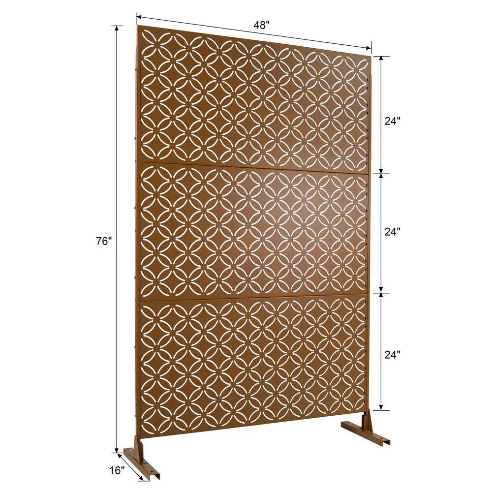 Tidoin 6.3 ft. x 4 ft. Brown Steel Freestanding Flat Flat Top Decorative Privacy Screen Metal Fence Panel, photo 2 of 6