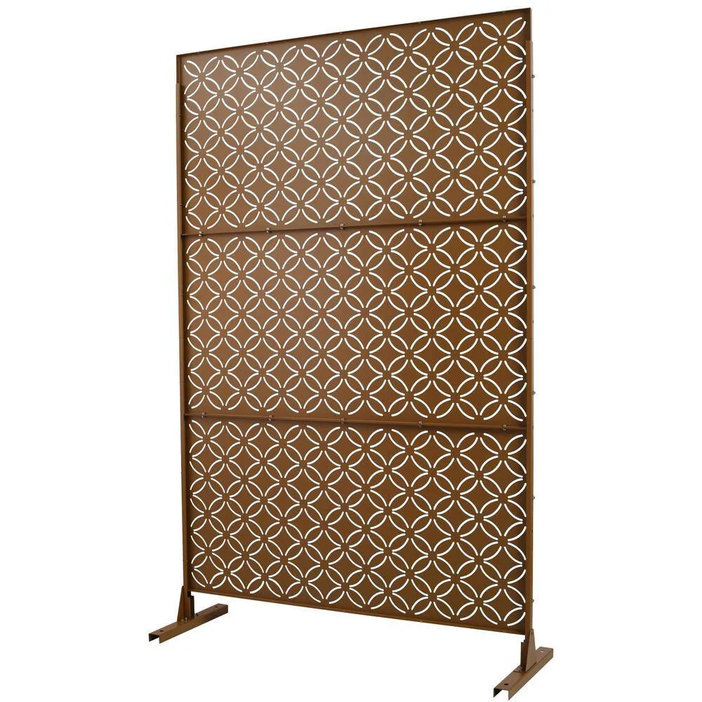 Tidoin 6.3 ft. x 4 ft. Brown Steel Freestanding Flat Flat Top Decorative Privacy Screen Metal Fence Panel, photo 6 of 6