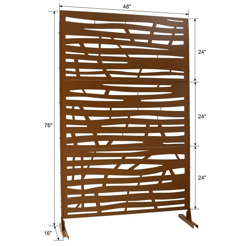 Tidoin 6.3 ft. x 4 ft. Brown Steel Freestanding Flat Flat Top Decorative Privacy Screen Metal Fence Panel, photo 2 of 6