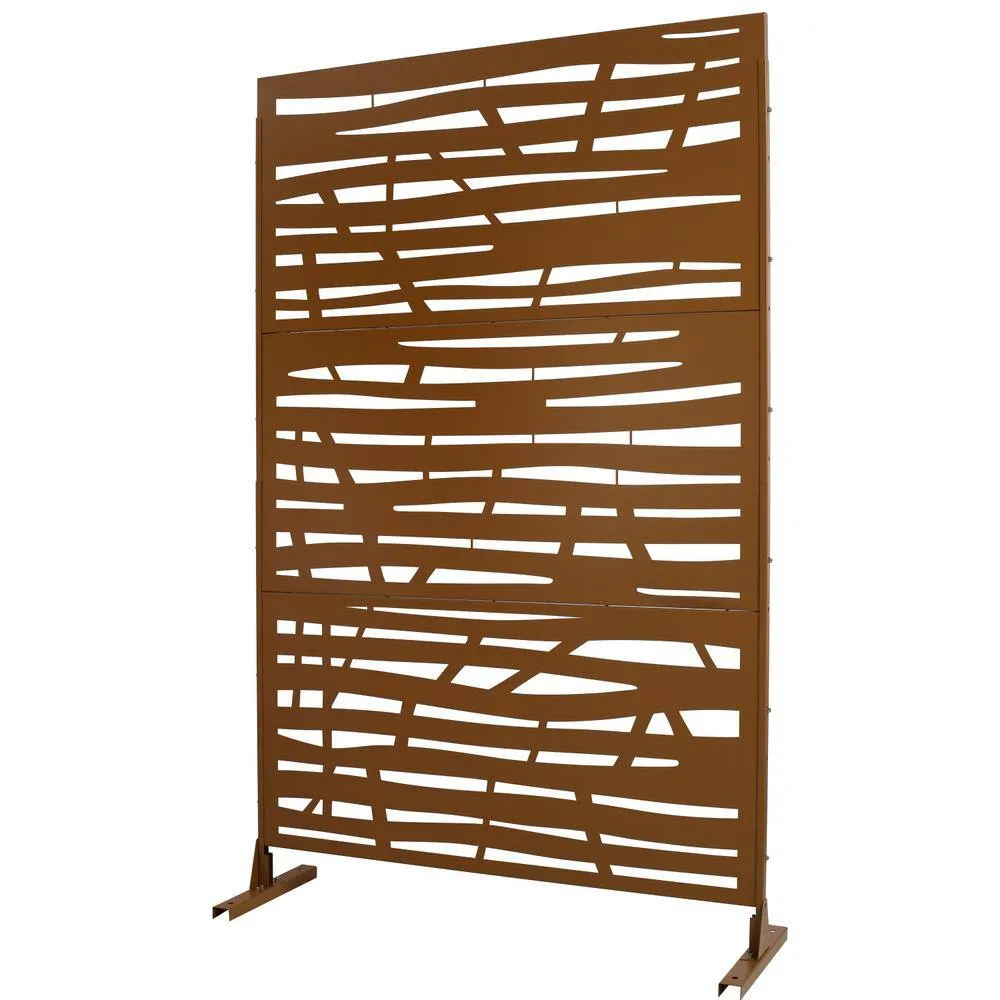 Tidoin 6.3 ft. x 4 ft. Brown Steel Freestanding Flat Flat Top Decorative Privacy Screen Metal Fence Panel, photo 6 of 6