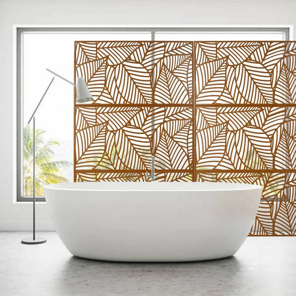 Tidoin 6.3 ft. x 4 ft. Brown Steel Freestanding Flat Flat Top Decorative Privacy Screen Metal Fence Panel, photo 4 of 6