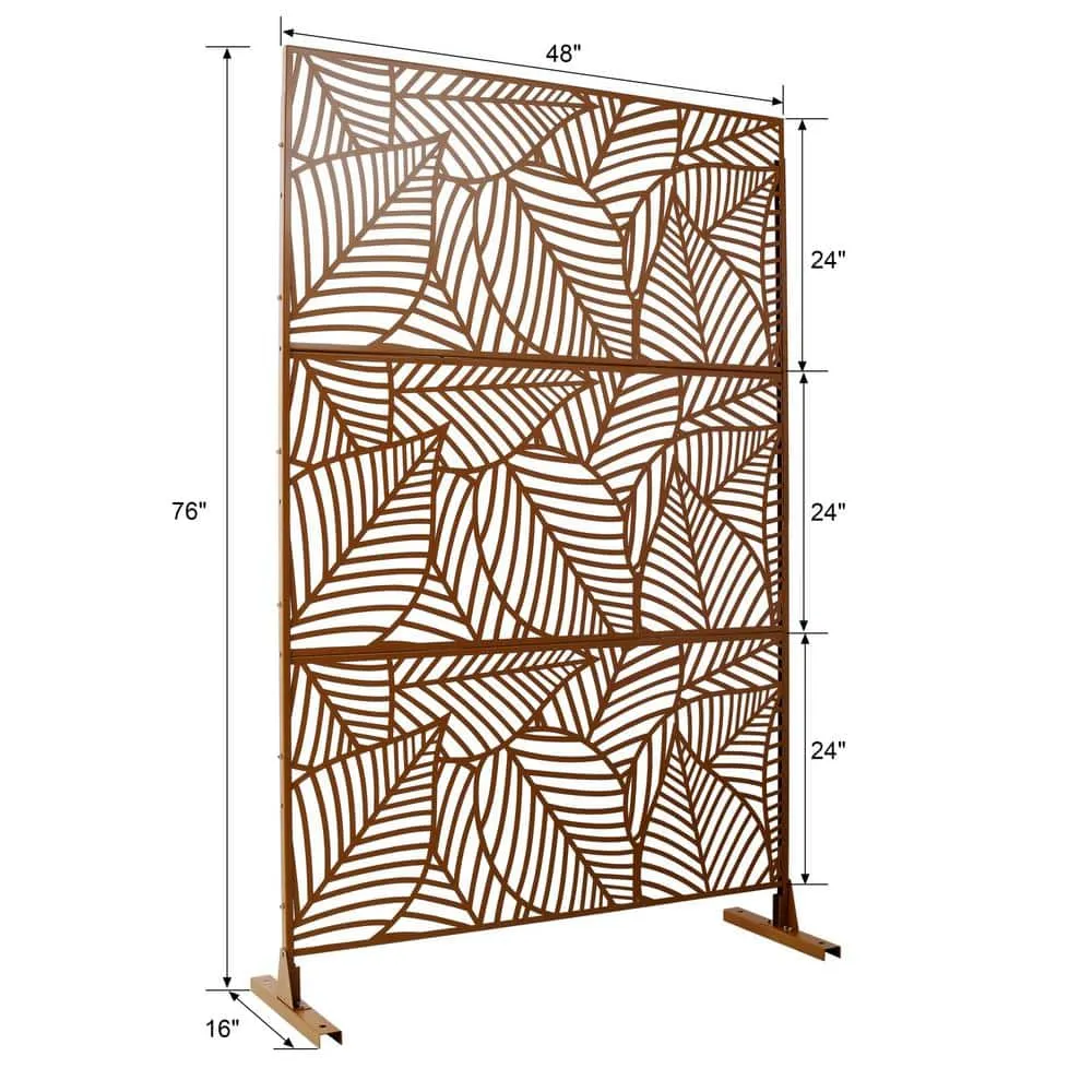 Tidoin 6.3 ft. x 4 ft. Brown Steel Freestanding Flat Flat Top Decorative Privacy Screen Metal Fence Panel, photo 2 of 6