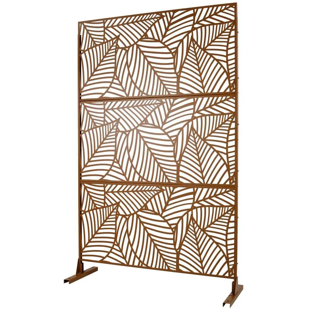 Tidoin 6.3 ft. x 4 ft. Brown Steel Freestanding Flat Flat Top Decorative Privacy Screen Metal Fence Panel, photo 6 of 6