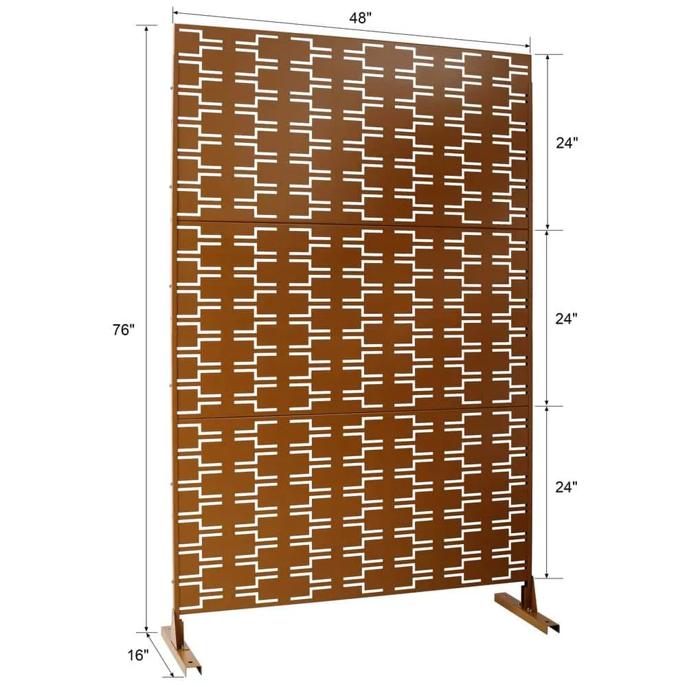 Tidoin 6.3 ft. x 4 ft. Brown Steel Freestanding Flat Flat Top Decorative Privacy Screen Metal Fence Panel, photo 2 of 6