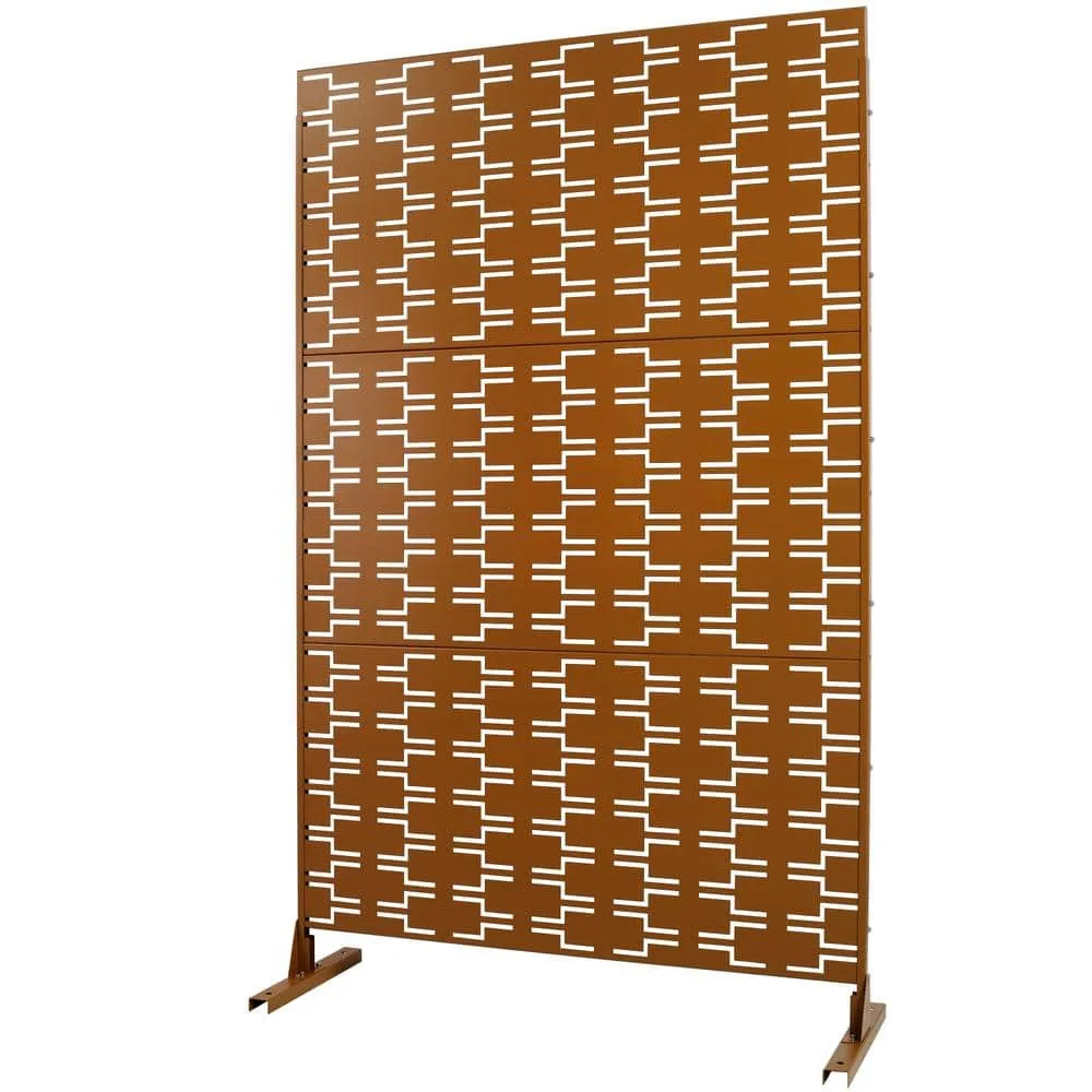 Tidoin 6.3 ft. x 4 ft. Brown Steel Freestanding Flat Flat Top Decorative Privacy Screen Metal Fence Panel, photo 6 of 6