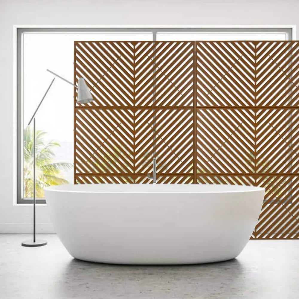 Tidoin 6.3 ft. x 4 ft. Brown Steel Freestanding Flat Flat Top Decorative Privacy Screen Metal Fence Panel, photo 3 of 6