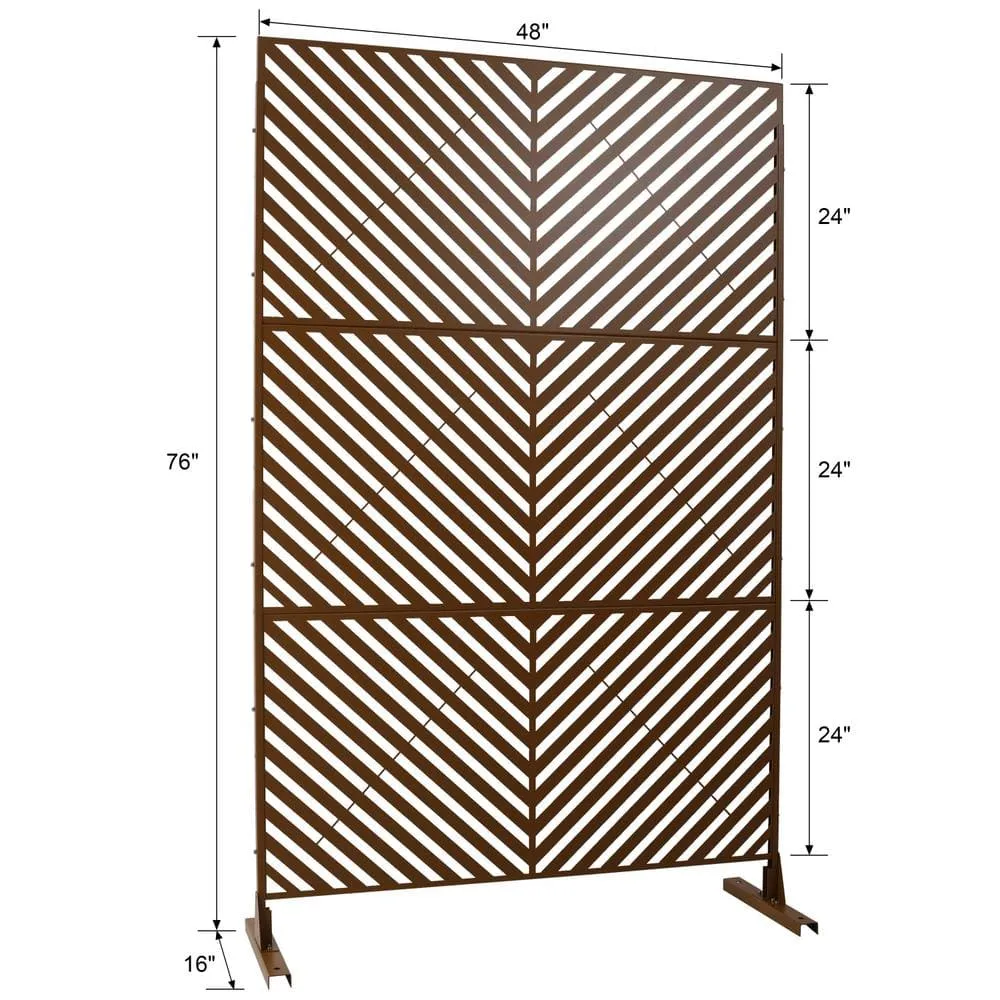 Tidoin 6.3 ft. x 4 ft. Brown Steel Freestanding Flat Flat Top Decorative Privacy Screen Metal Fence Panel, photo 2 of 6