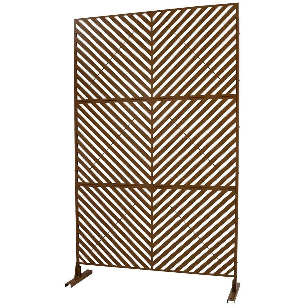 Tidoin 6.3 ft. x 4 ft. Brown Steel Freestanding Flat Flat Top Decorative Privacy Screen Metal Fence Panel, photo 6 of 6