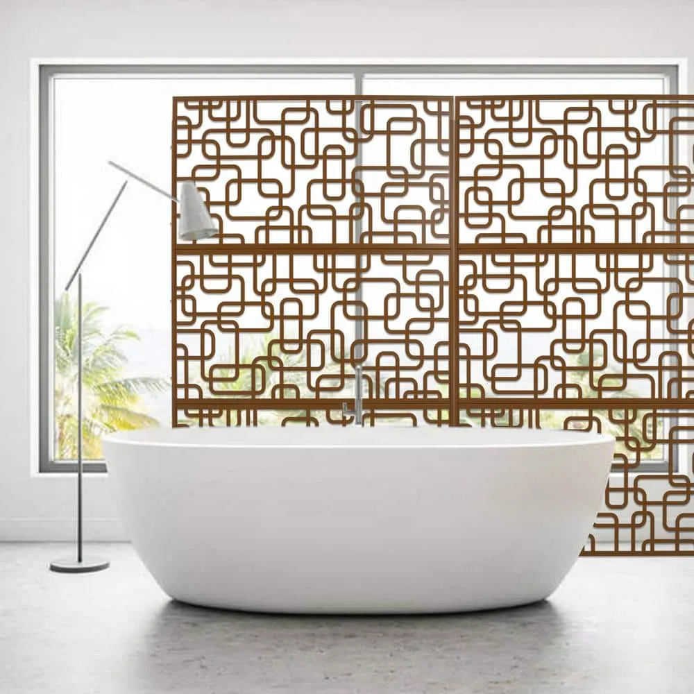 Tidoin 6.3 ft. x 4 ft. Brown Steel Freestanding Flat Flat Top Decorative Privacy Screen Metal Fence Panel, photo 5 of 6