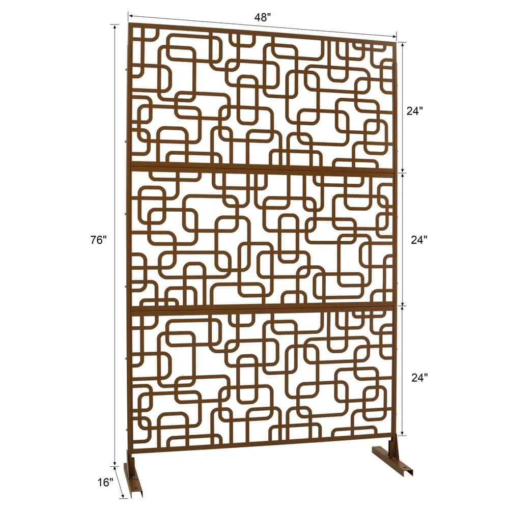 Tidoin 6.3 ft. x 4 ft. Brown Steel Freestanding Flat Flat Top Decorative Privacy Screen Metal Fence Panel, photo 2 of 6