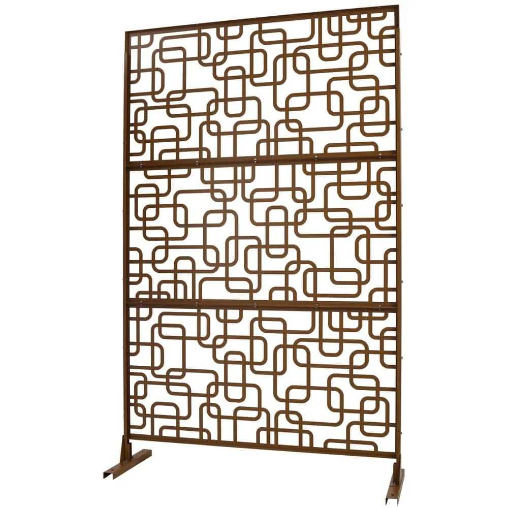 Tidoin 6.3 ft. x 4 ft. Brown Steel Freestanding Flat Flat Top Decorative Privacy Screen Metal Fence Panel, photo 6 of 6