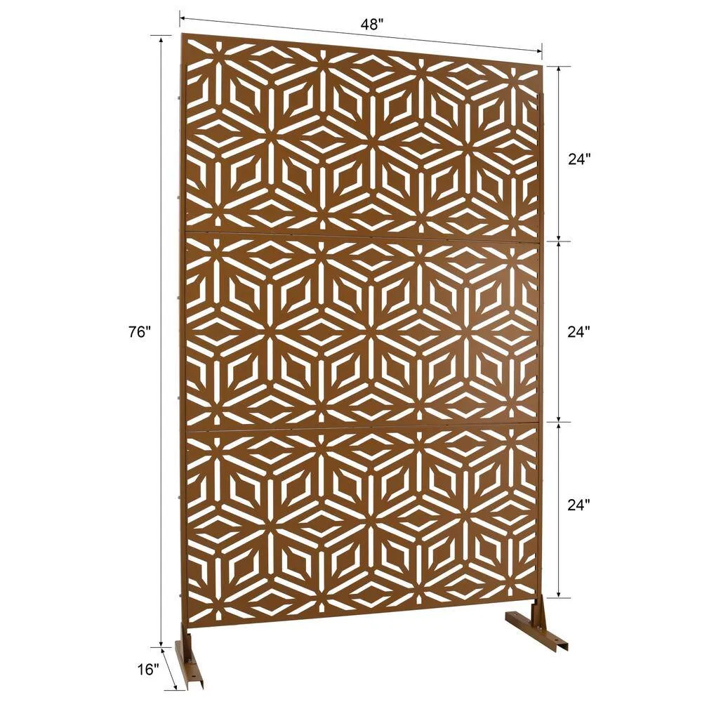 Tidoin 6.3 ft. x 4 ft. Brown Steel Freestanding Flat Flat Top Decorative Privacy Screen Metal Fence Panel, photo 2 of 6