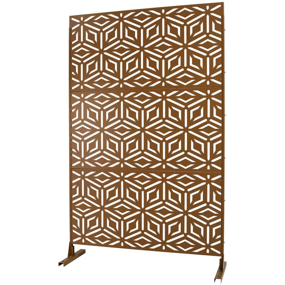 Tidoin 6.3 ft. x 4 ft. Brown Steel Freestanding Flat Flat Top Decorative Privacy Screen Metal Fence Panel, photo 6 of 6
