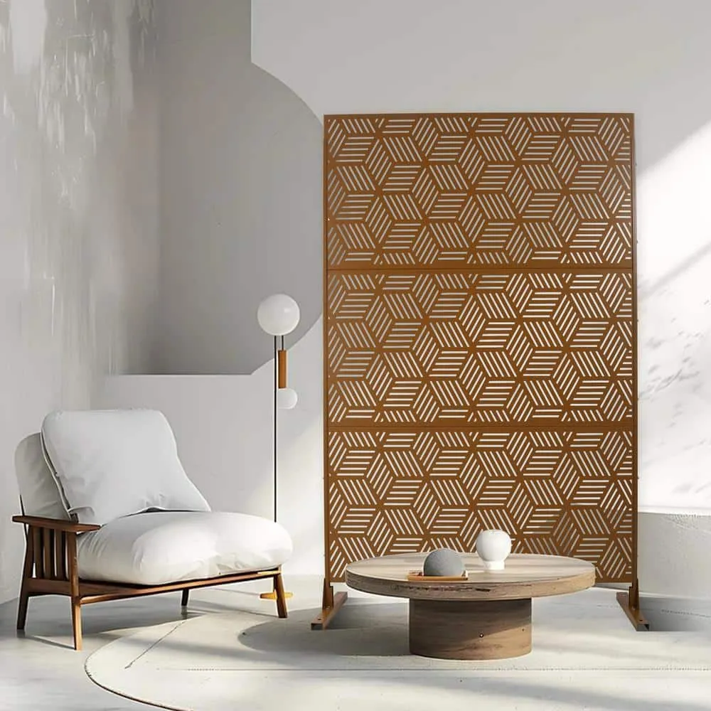 Tidoin 6.3 ft. x 4 ft. Brown Steel Freestanding Flat Flat Top Decorative Privacy Screen Metal Fence Panel, photo 4 of 6
