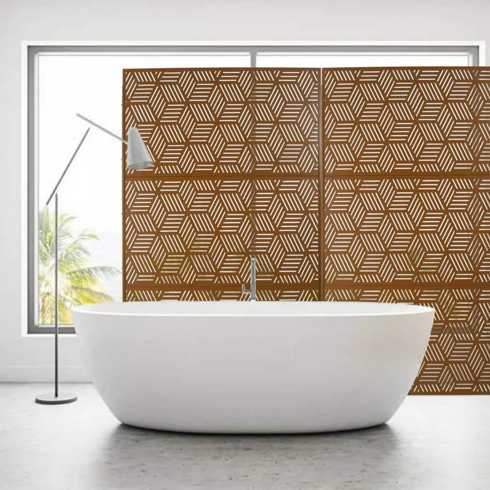 Tidoin 6.3 ft. x 4 ft. Brown Steel Freestanding Flat Flat Top Decorative Privacy Screen Metal Fence Panel, photo 5 of 6