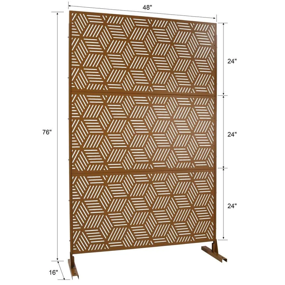 Tidoin 6.3 ft. x 4 ft. Brown Steel Freestanding Flat Flat Top Decorative Privacy Screen Metal Fence Panel, photo 2 of 6