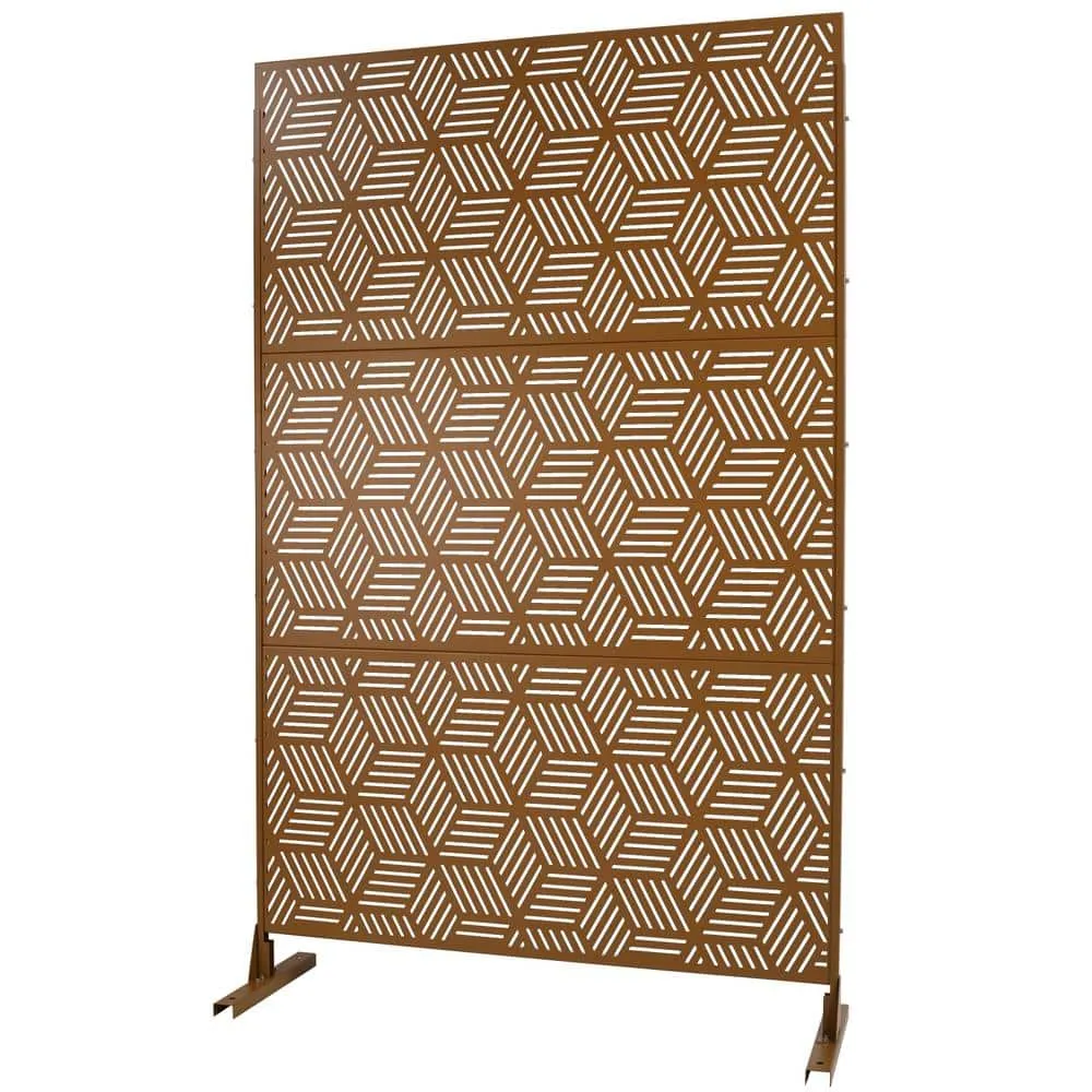 Tidoin 6.3 ft. x 4 ft. Brown Steel Freestanding Flat Flat Top Decorative Privacy Screen Metal Fence Panel, photo 6 of 6