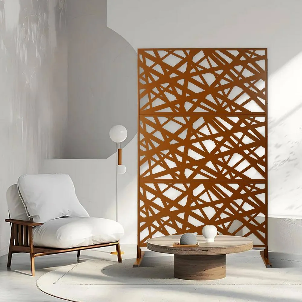 Tidoin 6.3 ft. x 4 ft. Brown Steel Freestanding Flat Flat Top Decorative Privacy Screen Metal Fence Panel, photo 5 of 6
