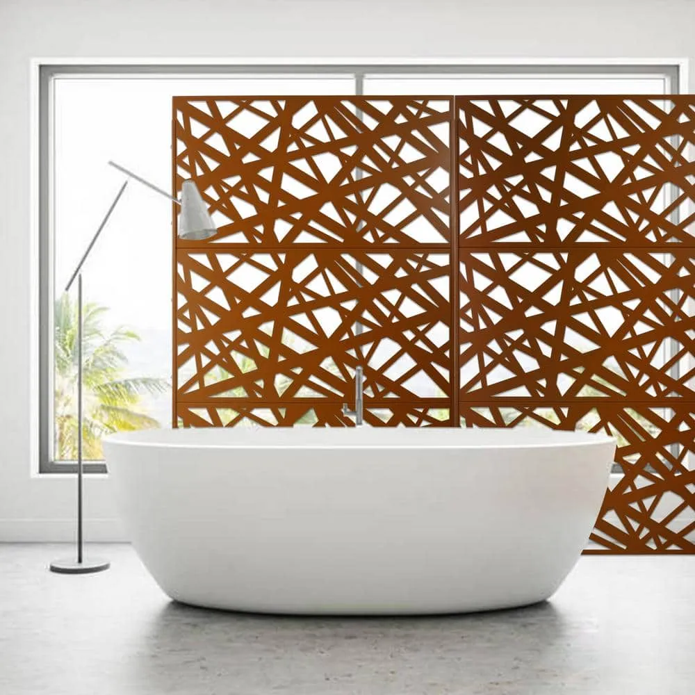 Tidoin 6.3 ft. x 4 ft. Brown Steel Freestanding Flat Flat Top Decorative Privacy Screen Metal Fence Panel, photo 3 of 6