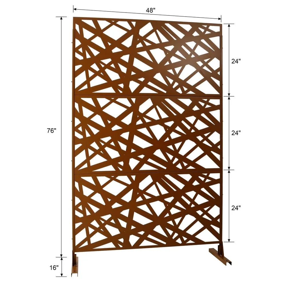 Tidoin 6.3 ft. x 4 ft. Brown Steel Freestanding Flat Flat Top Decorative Privacy Screen Metal Fence Panel, photo 2 of 6
