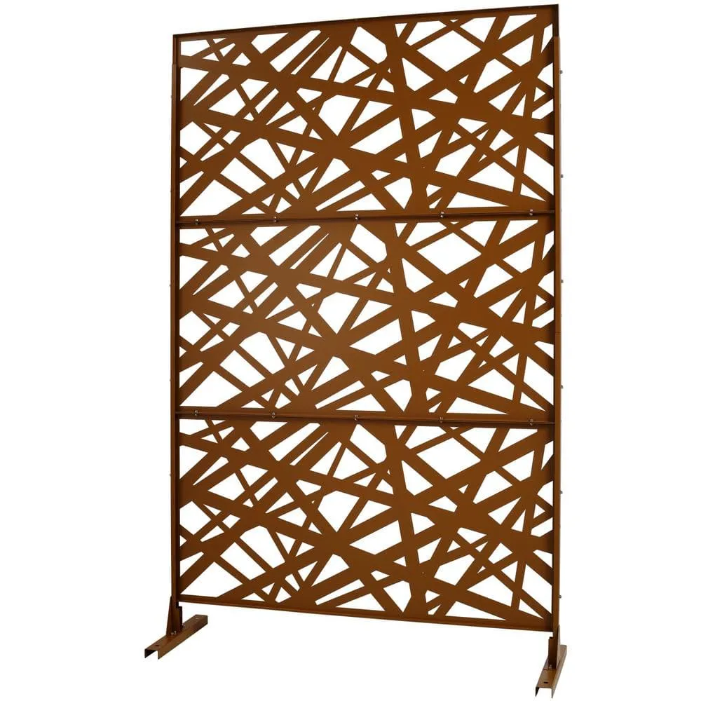 Tidoin 6.3 ft. x 4 ft. Brown Steel Freestanding Flat Flat Top Decorative Privacy Screen Metal Fence Panel, photo 6 of 6