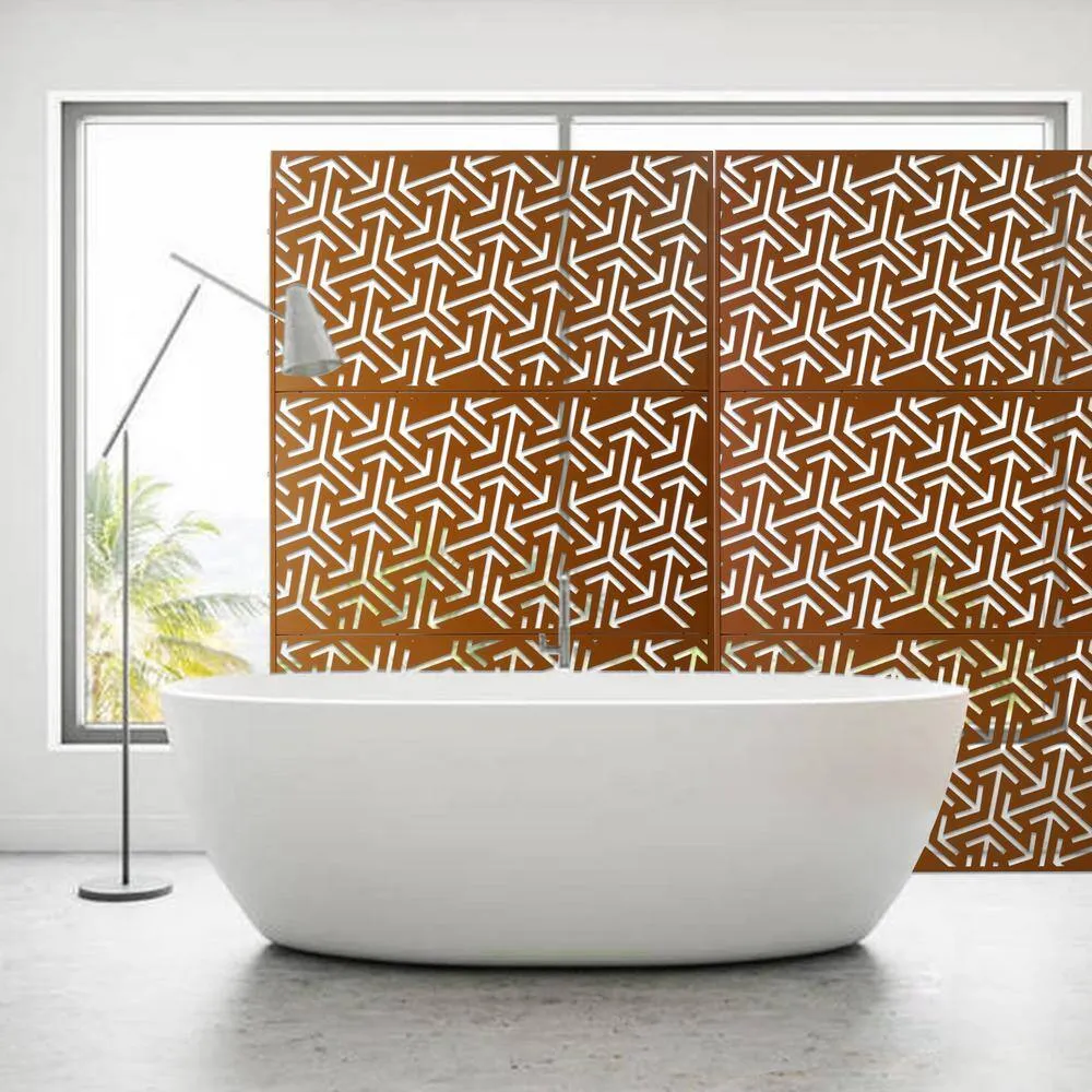 Tidoin 6.3 ft. x 4 ft. Brown Steel Freestanding Flat Flat Top Decorative Privacy Screen Metal Fence Panel, photo 5 of 6