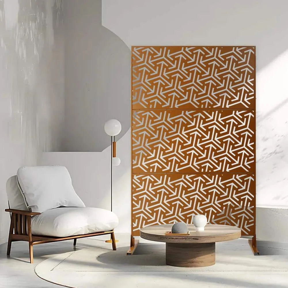Tidoin 6.3 ft. x 4 ft. Brown Steel Freestanding Flat Flat Top Decorative Privacy Screen Metal Fence Panel, photo 3 of 6