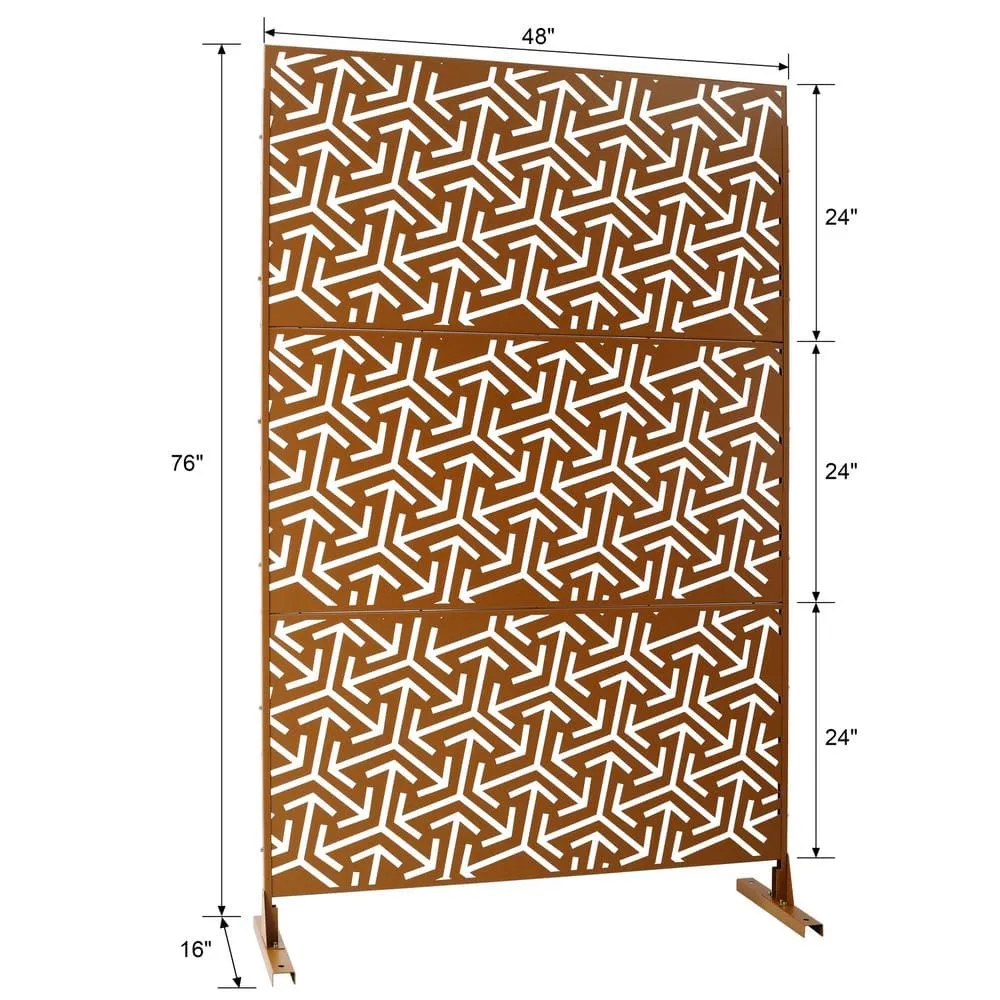 Tidoin 6.3 ft. x 4 ft. Brown Steel Freestanding Flat Flat Top Decorative Privacy Screen Metal Fence Panel, photo 2 of 6