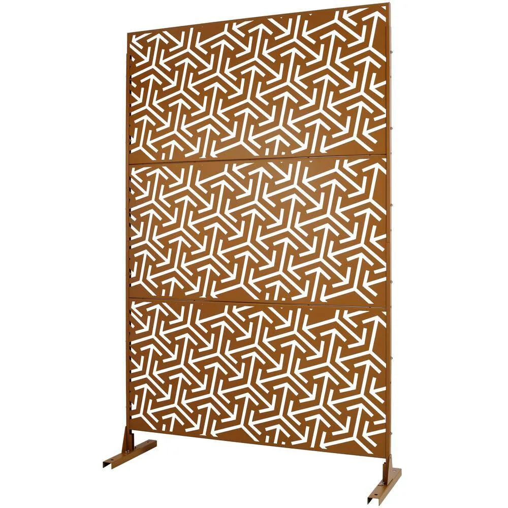 Tidoin 6.3 ft. x 4 ft. Brown Steel Freestanding Flat Flat Top Decorative Privacy Screen Metal Fence Panel, photo 6 of 6
