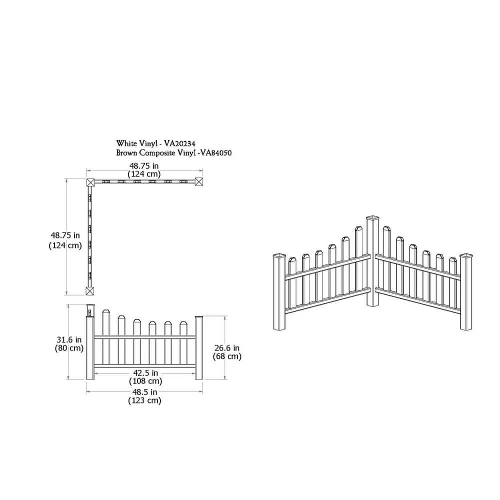 VITA Country Corner Embossed Vinyl Picket Fence, Brown - 49"L x 49"W x 44"H, photo 8 of 8