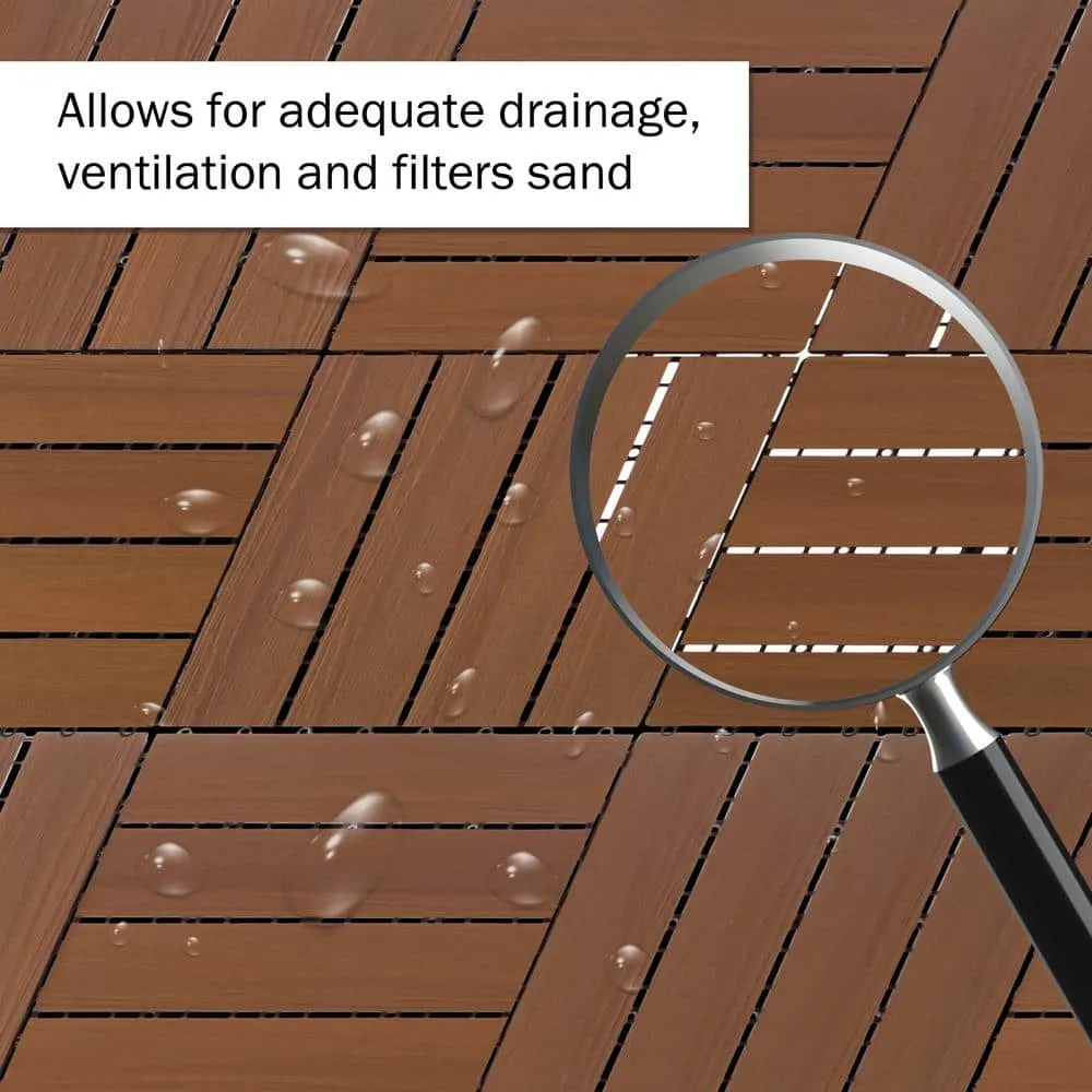 Pure Garden 1 ft. W x 1 ft. L 6 Patio Tiles Woodgrain Wood/Polypropylene Interlocking Deck Tile Flooring in Brown, photo 4 of 7