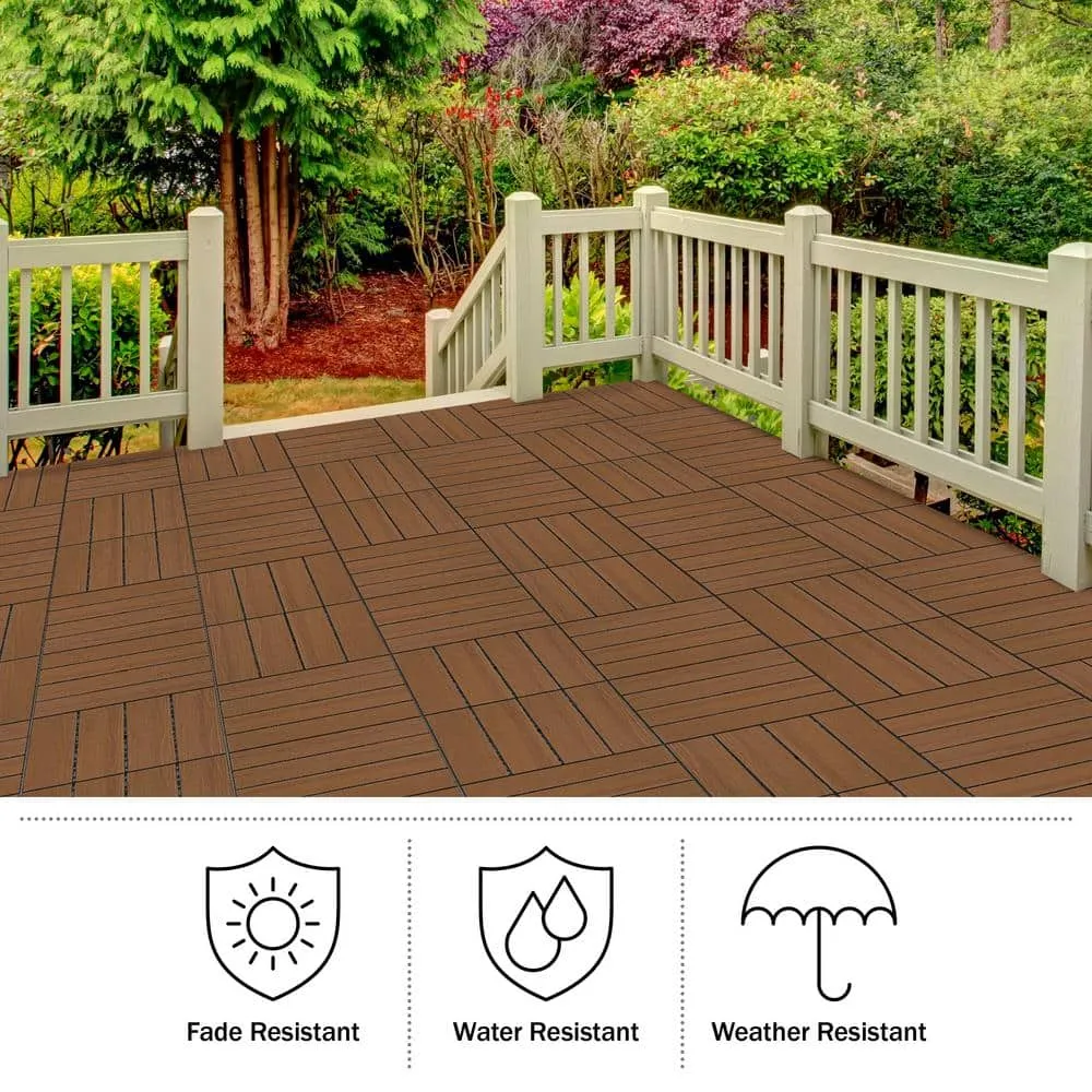 Pure Garden 1 ft. W x 1 ft. L 6 Patio Tiles Woodgrain Wood/Polypropylene Interlocking Deck Tile Flooring in Brown, photo 5 of 7