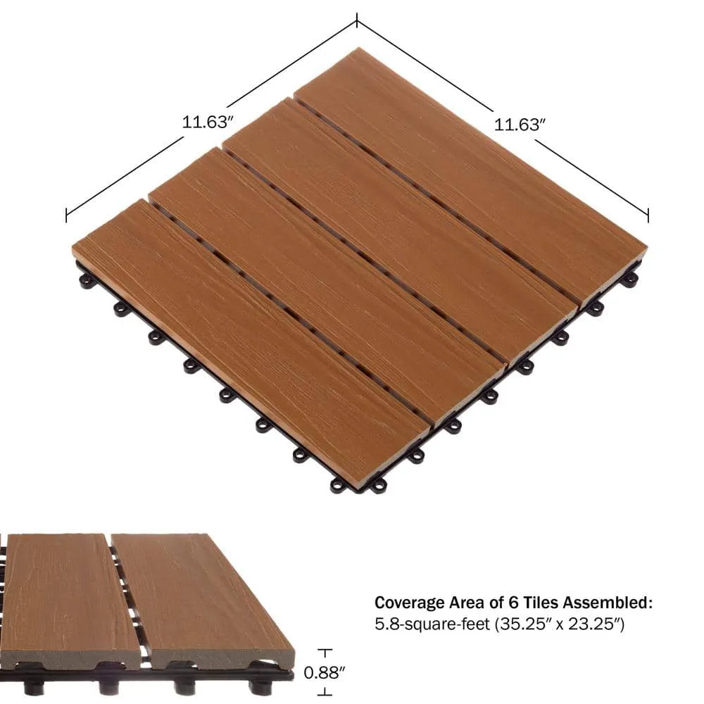 Pure Garden 1 ft. W x 1 ft. L 6 Patio Tiles Woodgrain Wood/Polypropylene Interlocking Deck Tile Flooring in Brown, photo 7 of 7