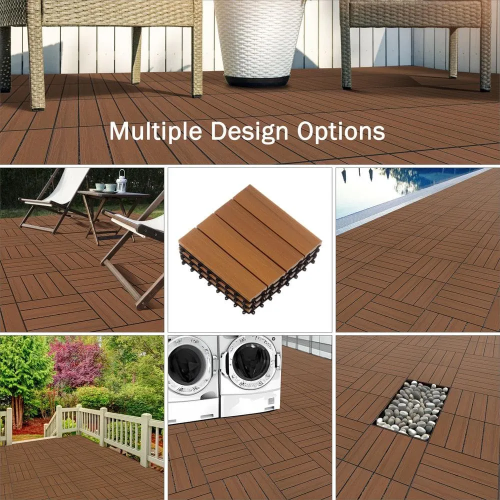 Pure Garden 1 ft. W x 1 ft. L 6 Patio Tiles Woodgrain Wood/Polypropylene Interlocking Deck Tile Flooring in Brown, photo 2 of 7