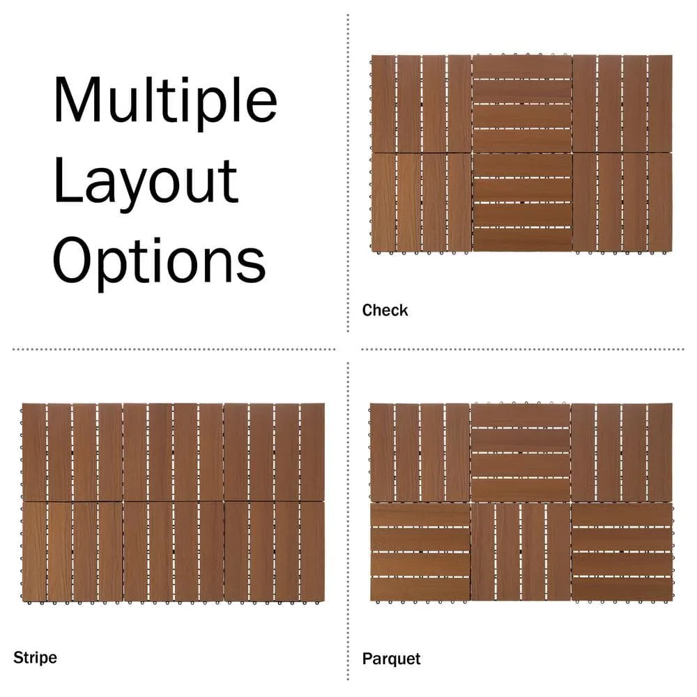 Pure Garden 1 ft. W x 1 ft. L 6 Patio Tiles Woodgrain Wood/Polypropylene Interlocking Deck Tile Flooring in Brown, photo 6 of 7