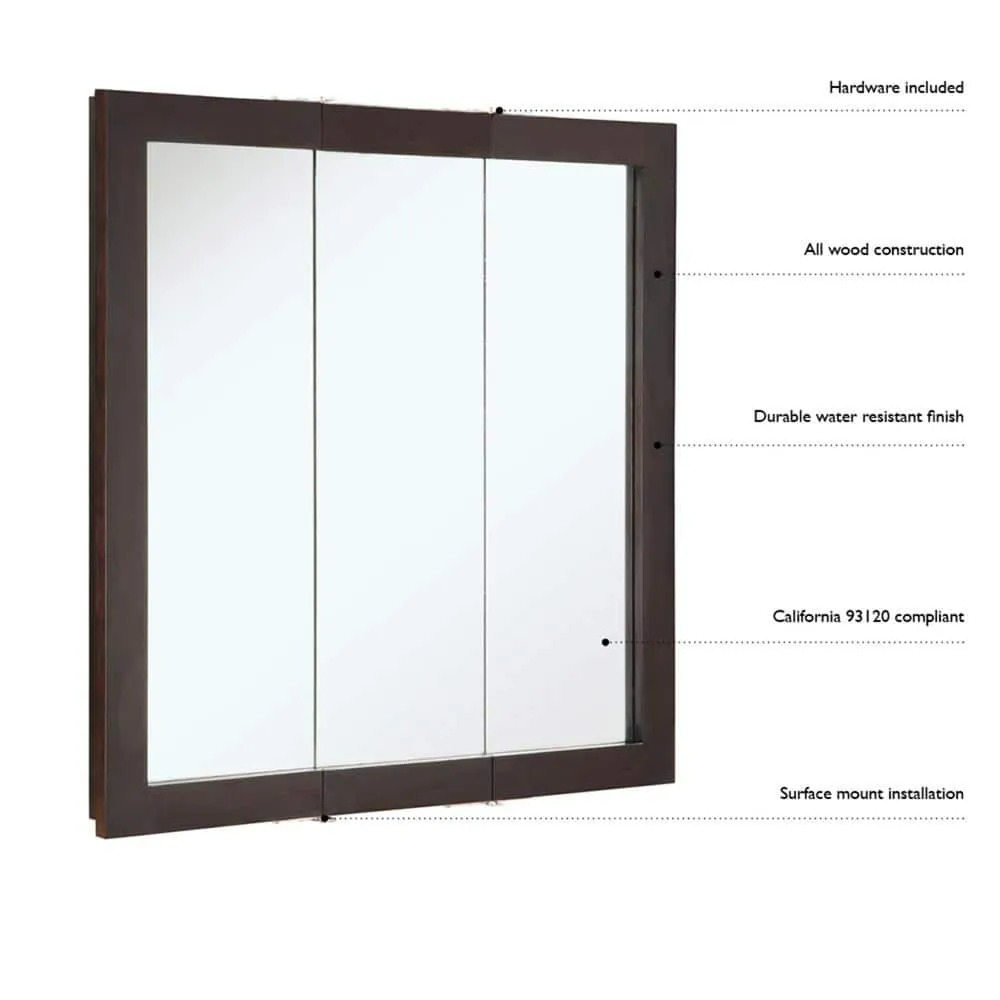 Design House Ventura 36 in. W x 30 in. H x 6 in. D Framed Tri-View Surface-Mount Bathroom Medicine Cabinet in Espresso, photo 3 of 12
