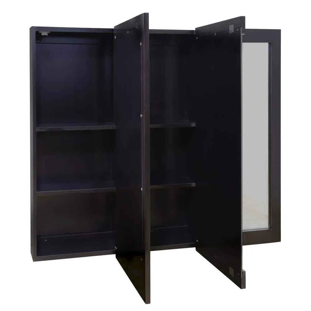 Design House Ventura 36 in. W x 30 in. H x 6 in. D Framed Tri-View Surface-Mount Bathroom Medicine Cabinet in Espresso, photo 5 of 12