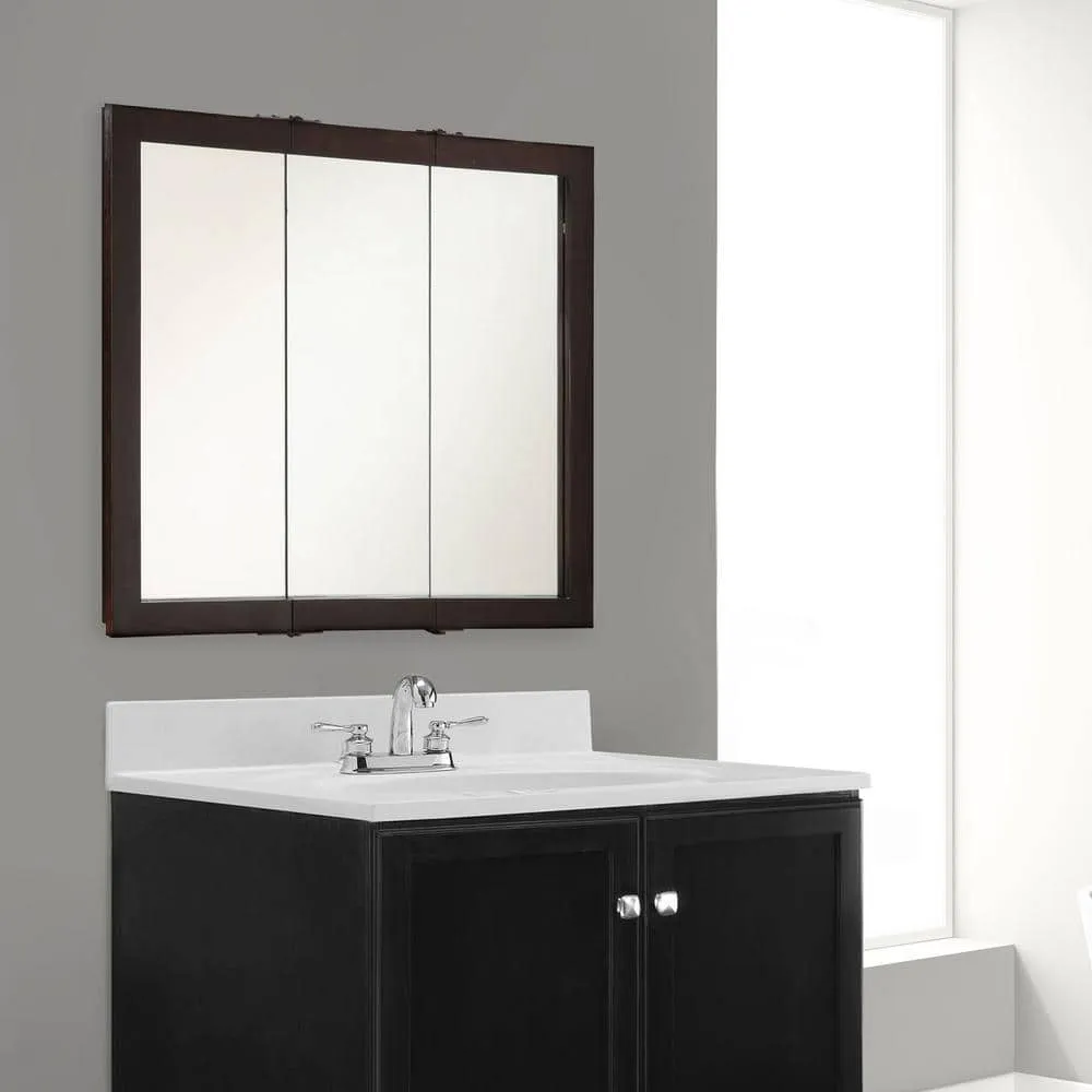 Design House Ventura 36 in. W x 30 in. H x 6 in. D Framed Tri-View Surface-Mount Bathroom Medicine Cabinet in Espresso, photo 4 of 12