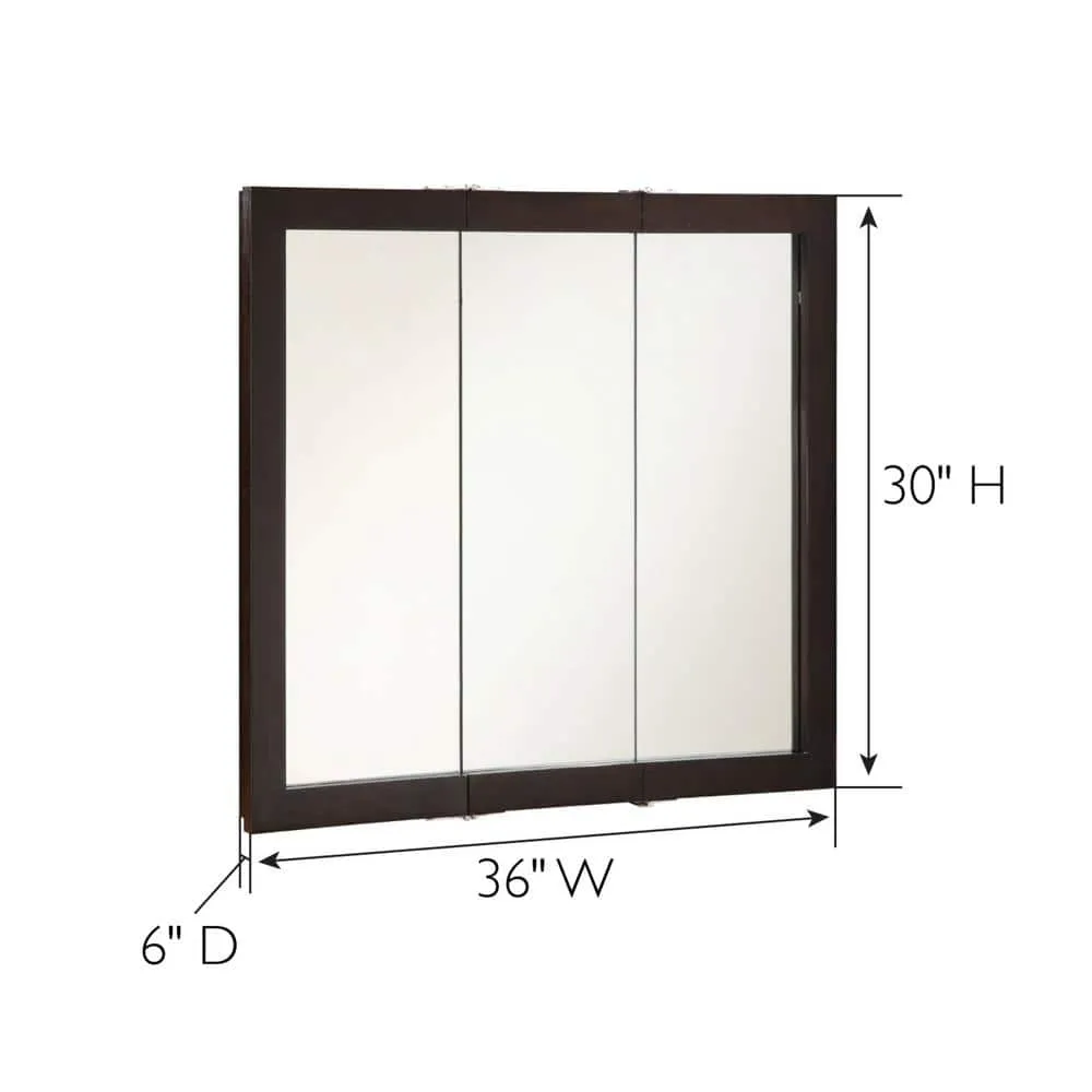 Design House Ventura 36 in. W x 30 in. H x 6 in. D Framed Tri-View Surface-Mount Bathroom Medicine Cabinet in Espresso, photo 2 of 12