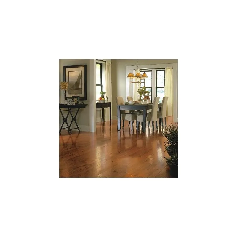 Bruce Turlington Lock & Fold 3 in. Wide Engineered Oak Hardwood Flooring, Smooth, Gunstock — 22 sq. ft./Carton, in a room, photo 2 of 2