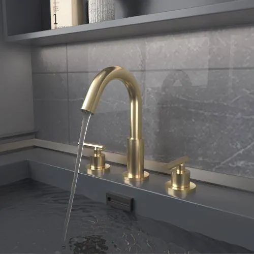 Lukvuzo Brushed Gold Double Handle Widespread Bathroom Faucet, photo 4 of 7