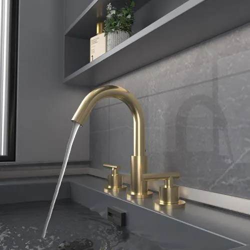 Lukvuzo Brushed Gold Double Handle Widespread Bathroom Faucet, photo 3 of 7