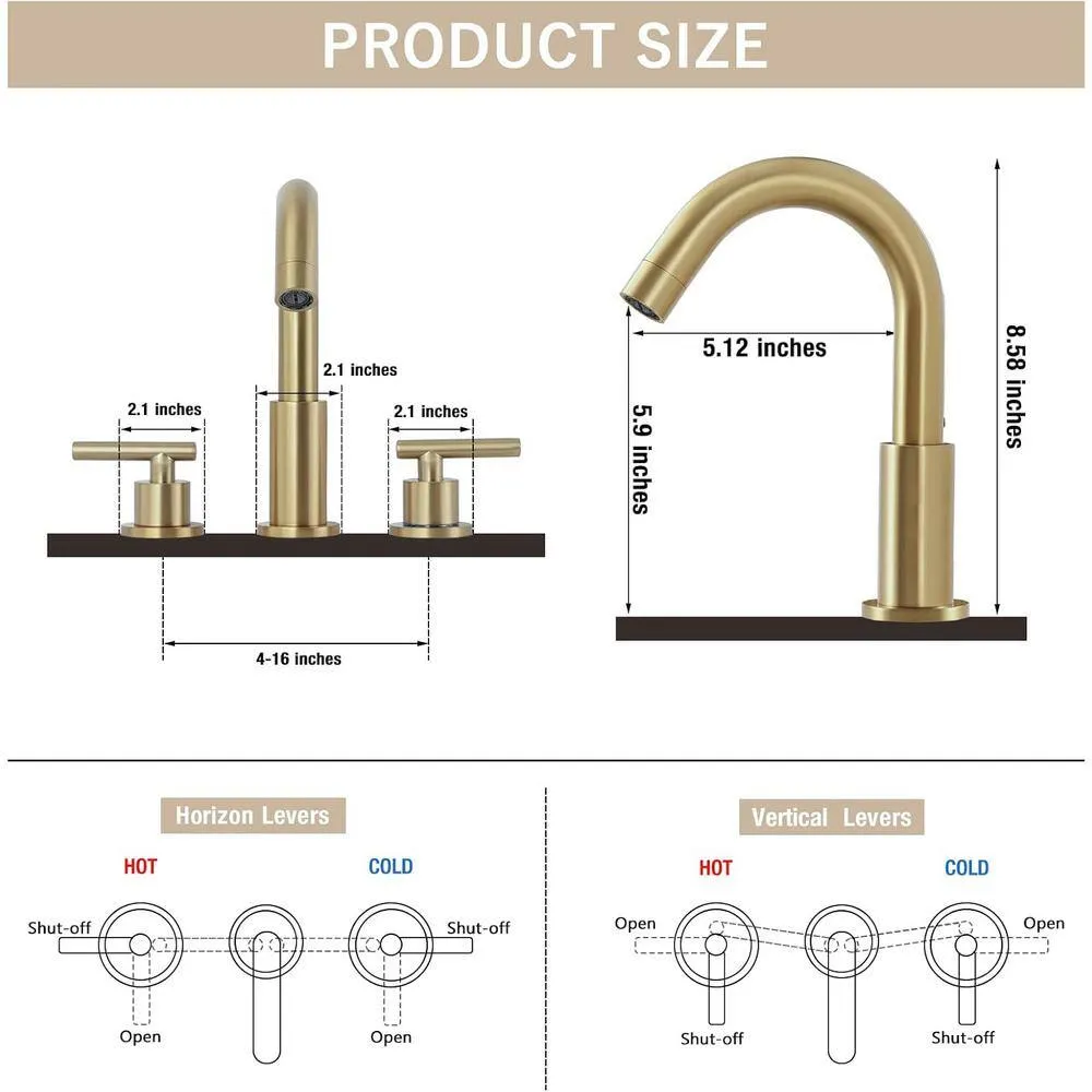 Lukvuzo Brushed Gold Double Handle Widespread Bathroom Faucet, photo 7 of 7