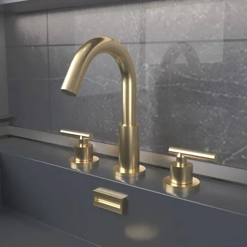 Lukvuzo Brushed Gold Double Handle Widespread Bathroom Faucet, photo 2 of 7