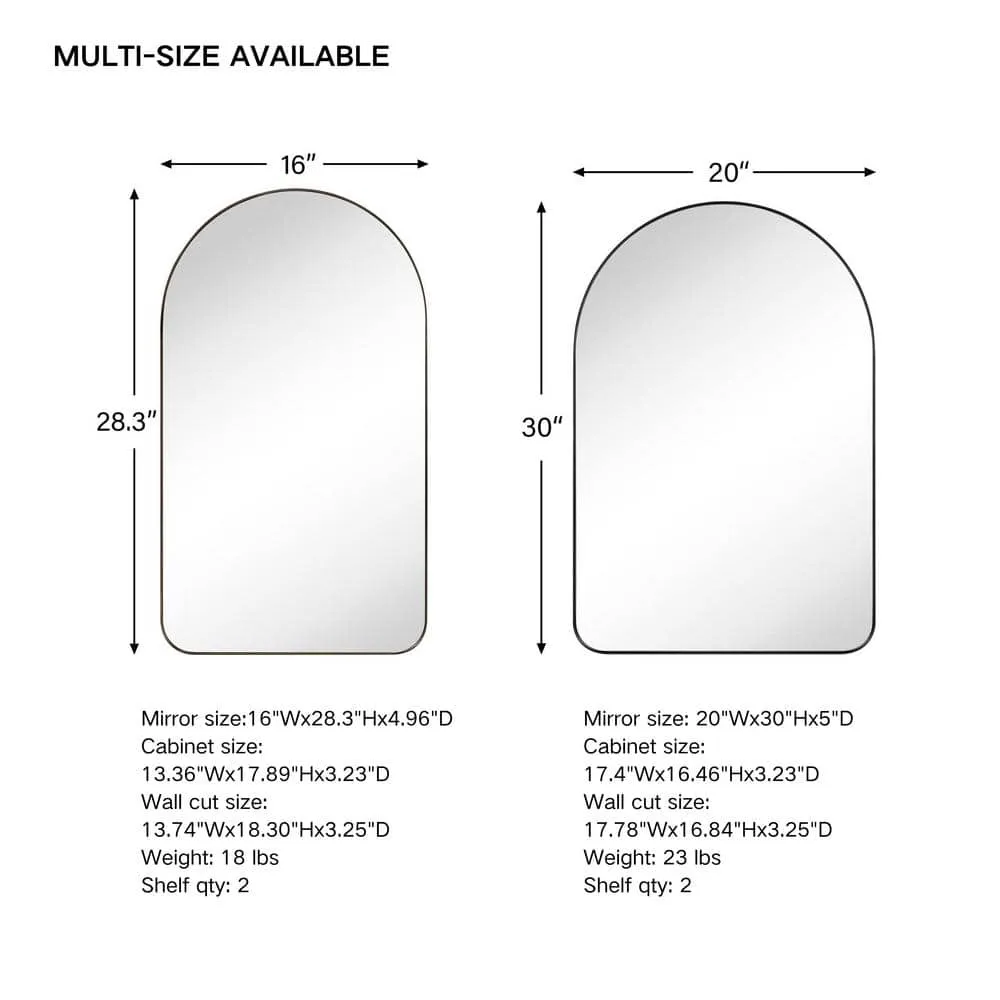 TEHOME Aristes 16 in. W x 28.3 in. H Arched Metal Framed Recessed Medicine Cabinet with Mirror for bathroom in Gold, photo 6 of 8