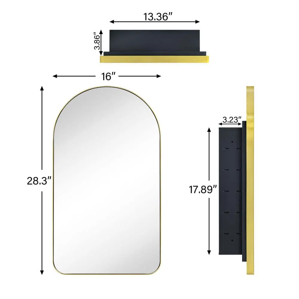 TEHOME Aristes 16 in. W x 28.3 in. H Arched Metal Framed Recessed Medicine Cabinet with Mirror for bathroom in Gold, photo 3 of 8
