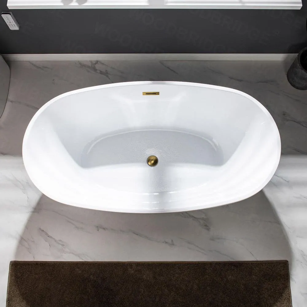 WOODBRIDGE Verdun 59 in. Acrylic FlatBottom Double-Ended Freestanding Bathtub with Oil Rubbed Bronze Overflow & Drain, White, photo 8 of 8