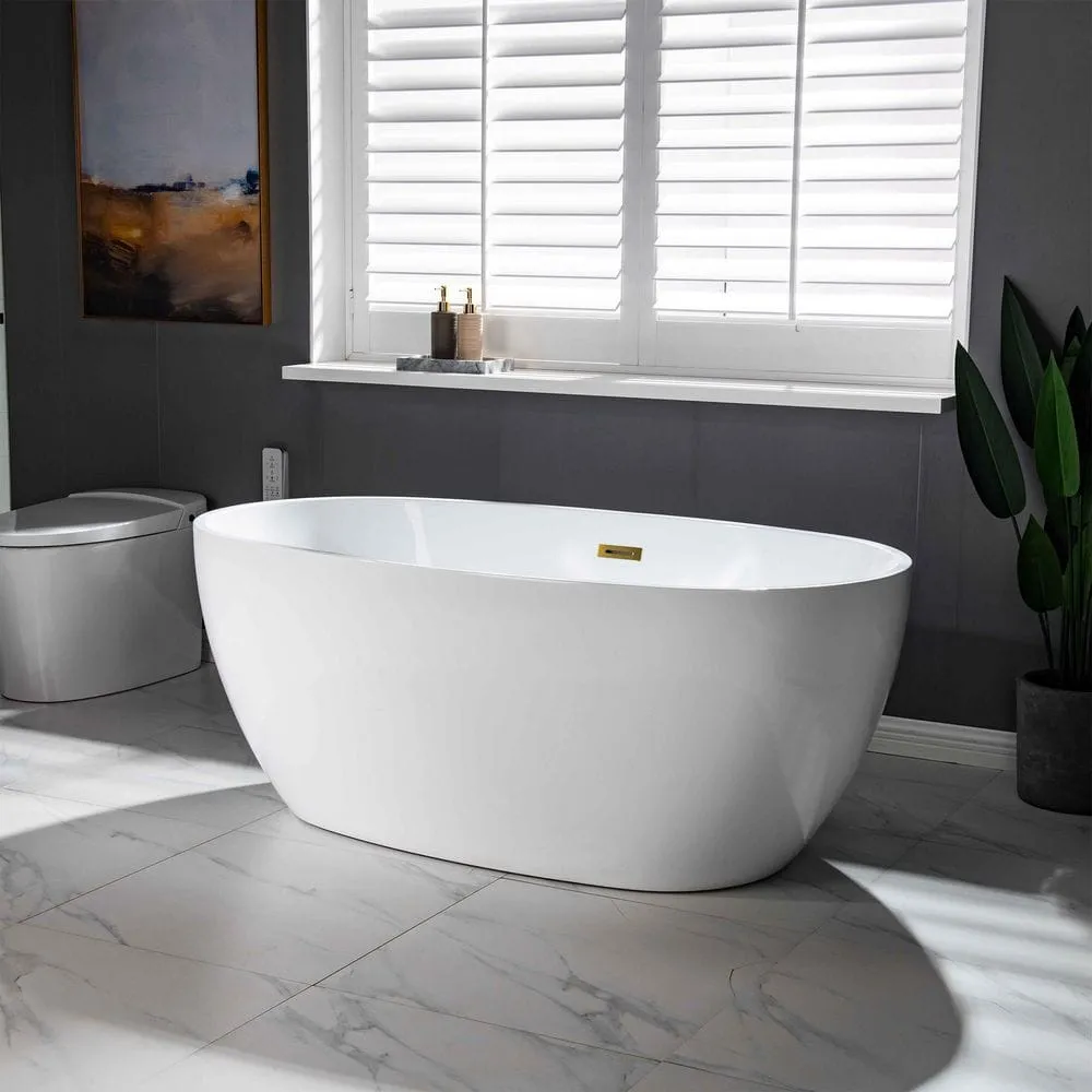 WOODBRIDGE Verdun 59 in. Acrylic FlatBottom Double-Ended Freestanding Bathtub with Oil Rubbed Bronze Overflow & Drain, White, photo 3 of 8